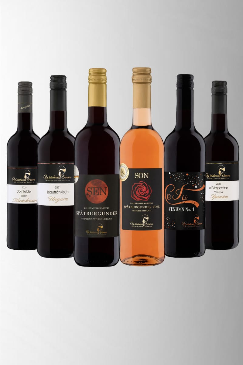 edelsüß bis Premium Probierpaket online Rotwein 1 Flasche Sekt & | Weinversand Rosewein mild bis 6 - kaufen - Wein x - Weinhaus-Venum.de