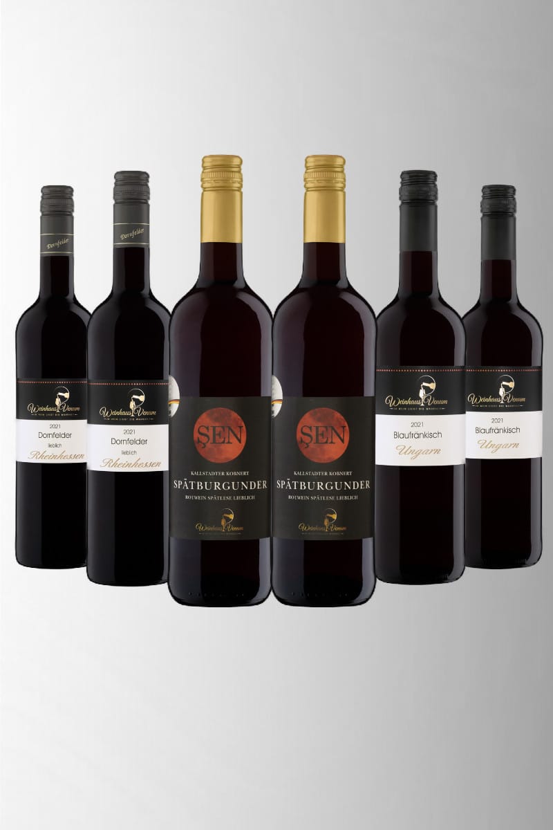 Probierpaket Rotwein mild - Spätburgunder Spätlese - Dornfelder -  Blaufränkisch - 3 x 2 Flaschen Wein & Sekt online kaufen |  Weinhaus-Venum.de Weinversand